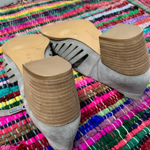 1. State | Arnet Fog Grey Mushroom Leather Pointed Shootie Stacked Heel - Picture 8 of 9